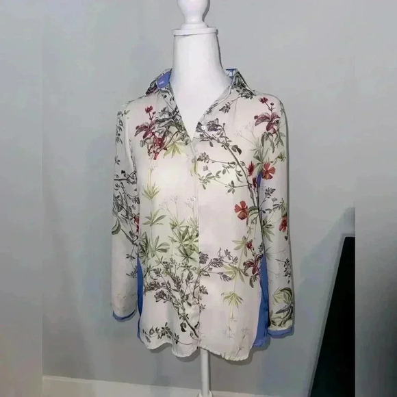 Zara Tops - Floral Collared Zara Button Down Shirt